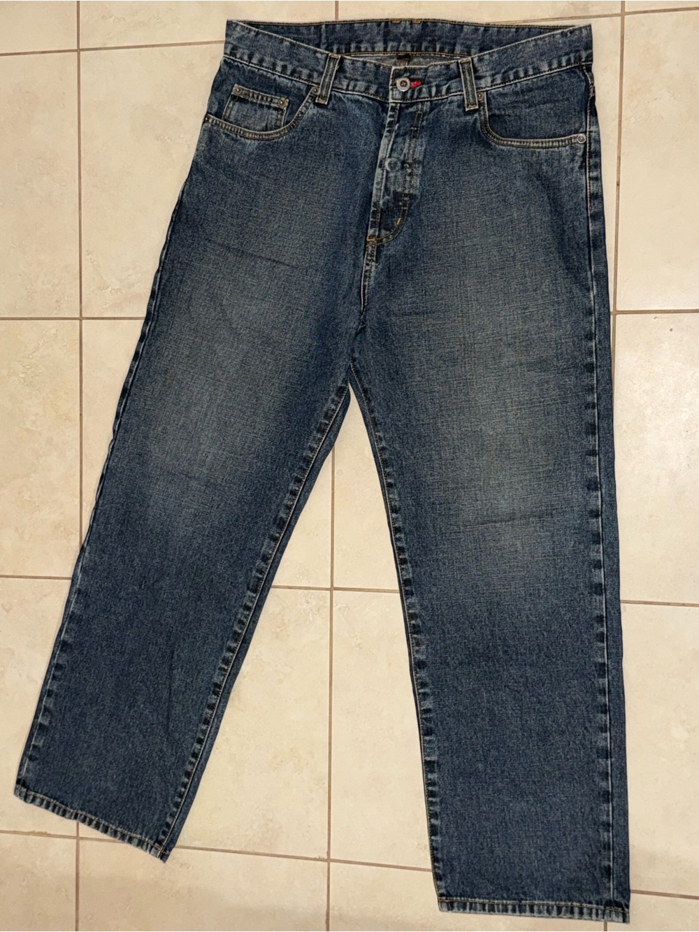Hurley Men's Dark Blue Button Fly Straight-Leg Jeans